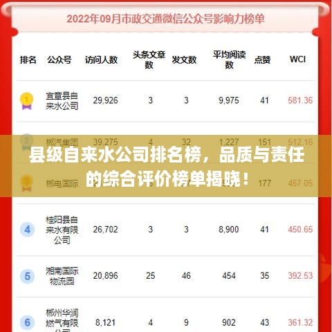 縣級自來水公司排名榜，品質(zhì)與責(zé)任的綜合評價榜單揭曉！
